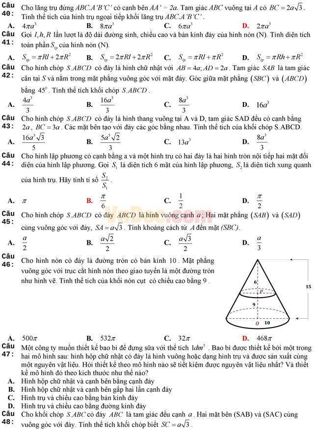Đề thi thử THPT Quốc gia năm 2017 môn Toán trắc nghiệm trường