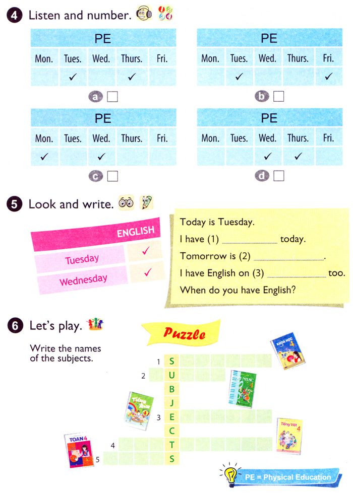 Tiếng Anh lớp 4 UNIT 8 What subjects do you have today? - Tiếng Anh lớp 4