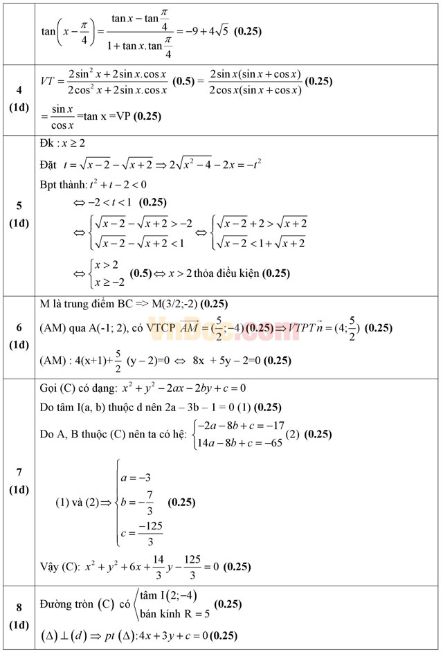 Đề thi học kì 2 môn Toán lớp 10 trường THPT Trần Hưng Đạo, TP Hồ Chí Minh năm học 2015 - 2016 Đề thi học kì 2 môn Toán lớp 10 có đáp án