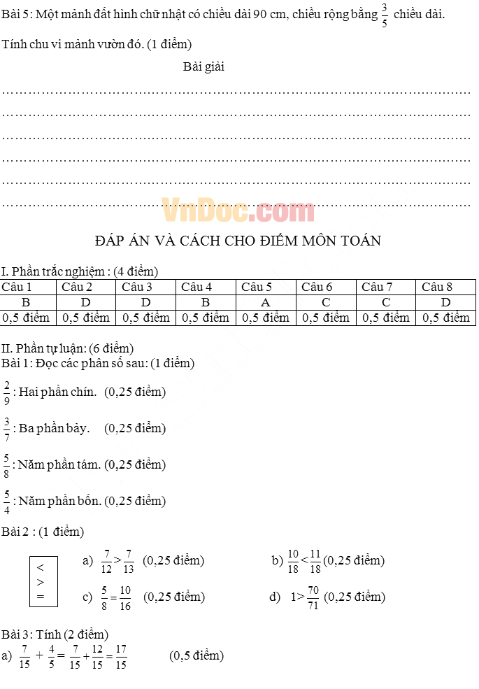 Đề kiểm tra giữa học kì 2 môn Toán lớp 4 Đề thi giữa học kì 2 môn Toán lớp 4