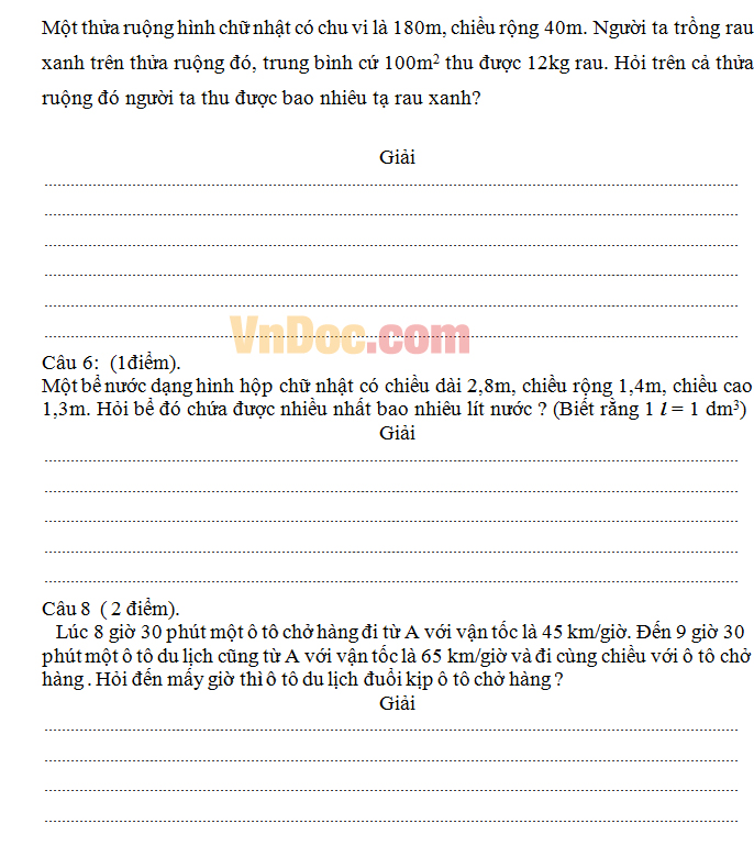 Đề thi giữa học kì 2 môn Toán lớp 5