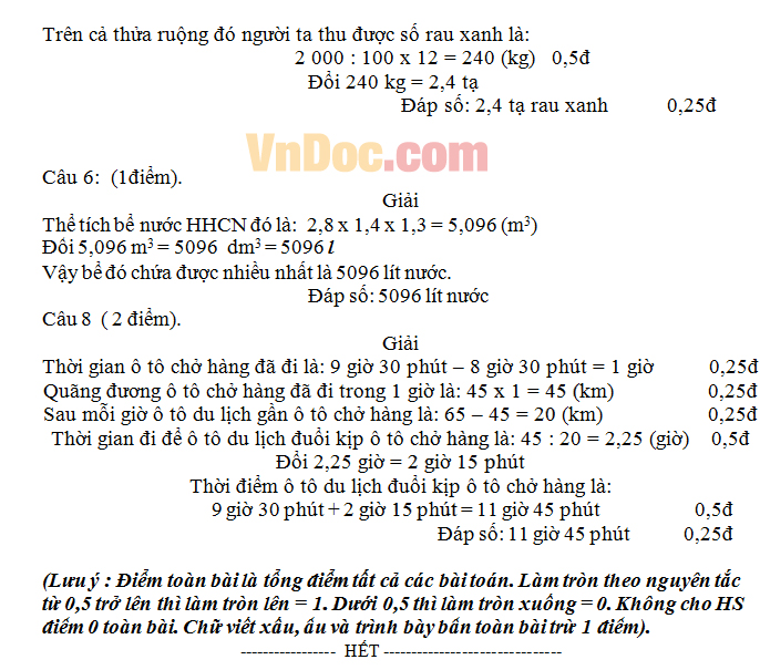 Đề thi giữa học kì 2 môn Toán lớp 5