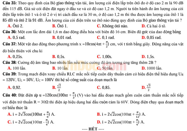 Đề thi thử THPT Quốc gia năm 2017 môn Vật lý có đáp án