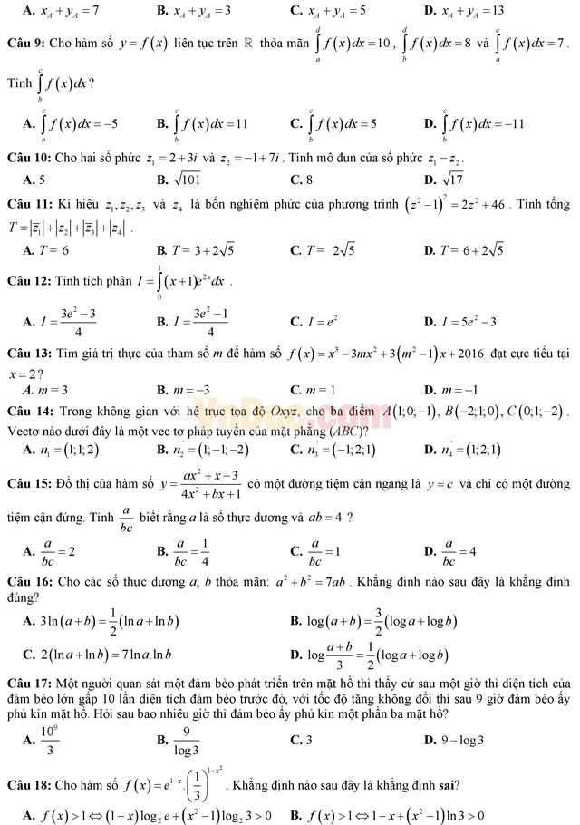 Đề thi giáo viên dạy giỏi môn Toán trường THPT Lương Tài 2, Bắc Ninh năm học 2016 - 2017 Đề thi giáo viên dạy giỏi môn Toán cấp THPT có đáp án