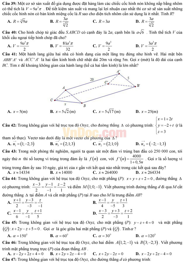 Đề thi giáo viên dạy giỏi môn Toán trường THPT Lương Tài 2, Bắc Ninh năm học 2016 - 2017 Đề thi giáo viên dạy giỏi môn Toán cấp THPT có đáp án