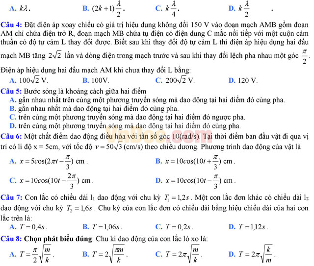 Đề thi thử THPT Quốc gia năm 2017 môn Vật lý có đáp án