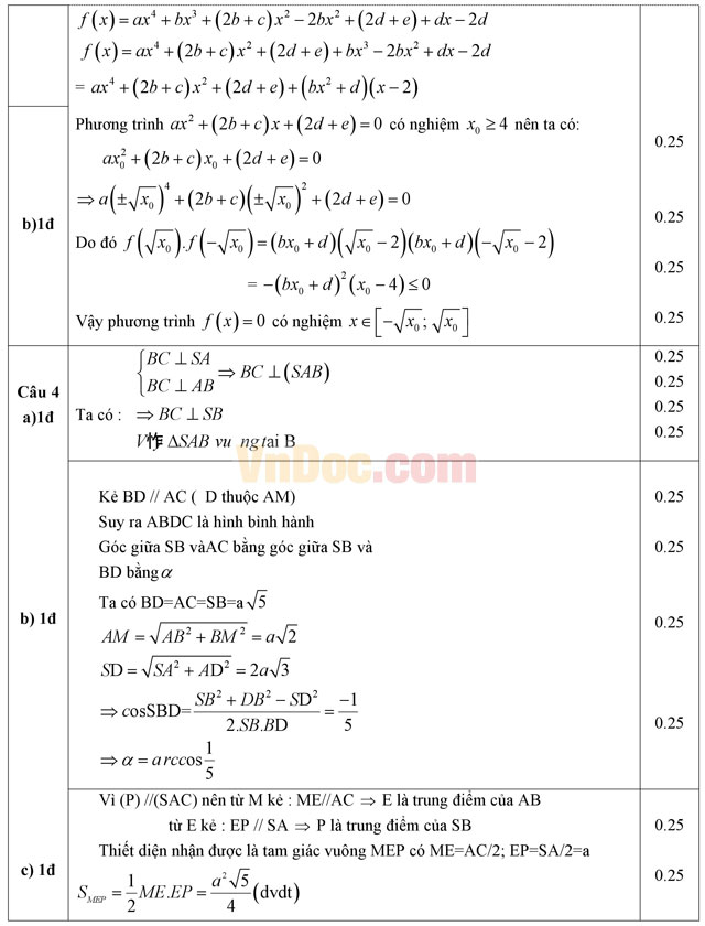 Đề thi giữa học kì 2 môn Toán lớp 11 trường THPT Đào Duy Từ, Thanh Hóa năm học 2014 - 2015 Đề thi giữa học kì 2 môn Toán lớp 11 có đáp án