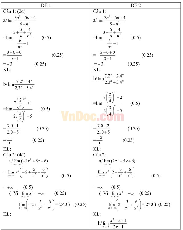 Đề thi giữa học kì 2 môn Toán lớp 11 có đáp án