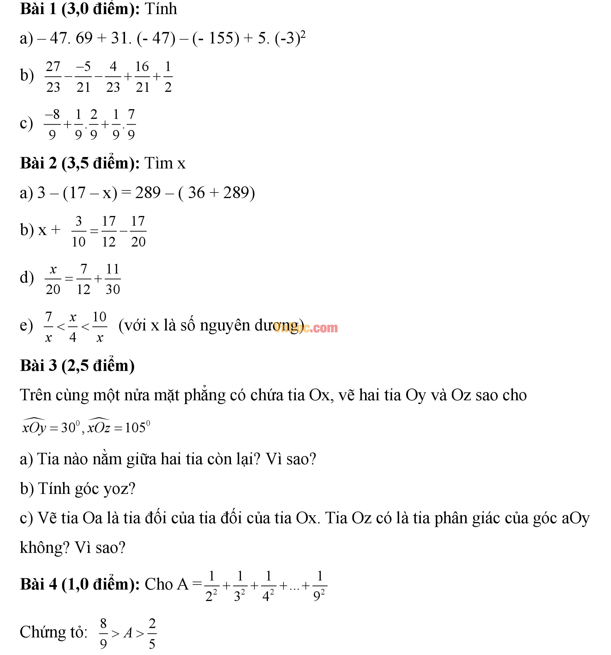 Đề thi giữa hk2 môn Toán lớp 6 Đề thi giữa hk2 môn Toán lớp 6