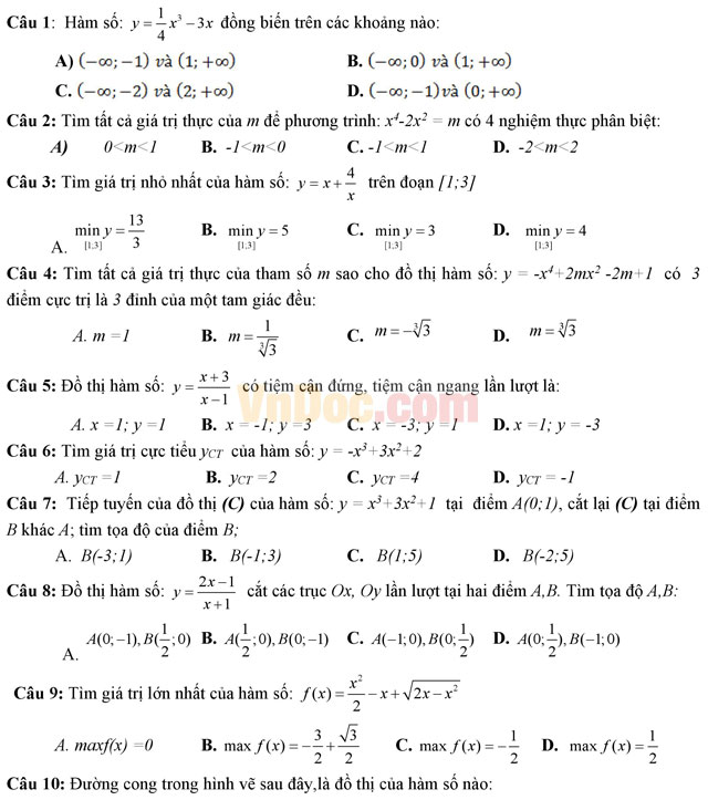 Đề thi thử THPT Quốc gia năm 2017 môn Toán trắc nghiệm có đáp án