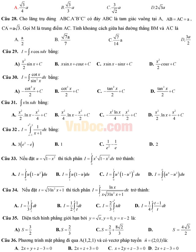 Đề thi thử THPT Quốc gia năm 2017 môn Toán trắc nghiệm có đáp án