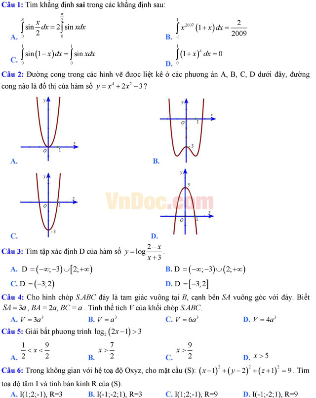Đề thi thử THPT Quốc gia năm 2017 môn Toán trắc nghiệm trường THPT Thạch Thành 1, Thanh Hóa (Lần 2) Đề thi thử THPT Quốc gia năm 2017 môn Toán trắc nghiệm có đáp án