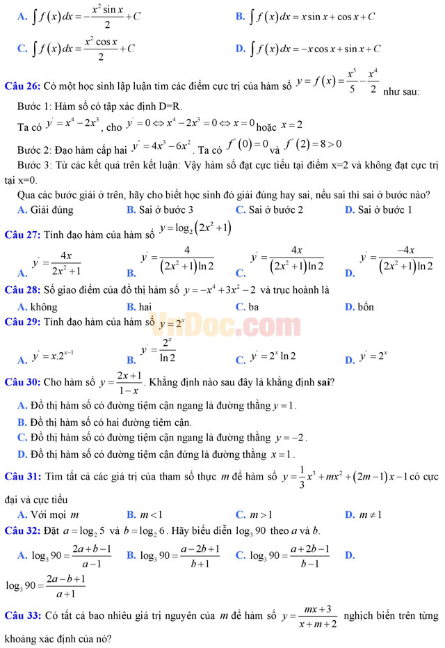 Đề thi thử THPT Quốc gia năm 2017 môn Toán trắc nghiệm trường THPT Thạch Thành 1, Thanh Hóa (Lần 2) Đề thi thử THPT Quốc gia năm 2017 môn Toán trắc nghiệm có đáp án