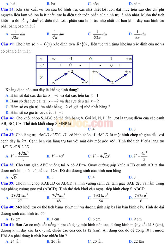 Đề thi thử THPT Quốc gia năm 2017 môn Toán trắc nghiệm trường THPT Thạch Thành 1, Thanh Hóa (Lần 2) Đề thi thử THPT Quốc gia năm 2017 môn Toán trắc nghiệm có đáp án