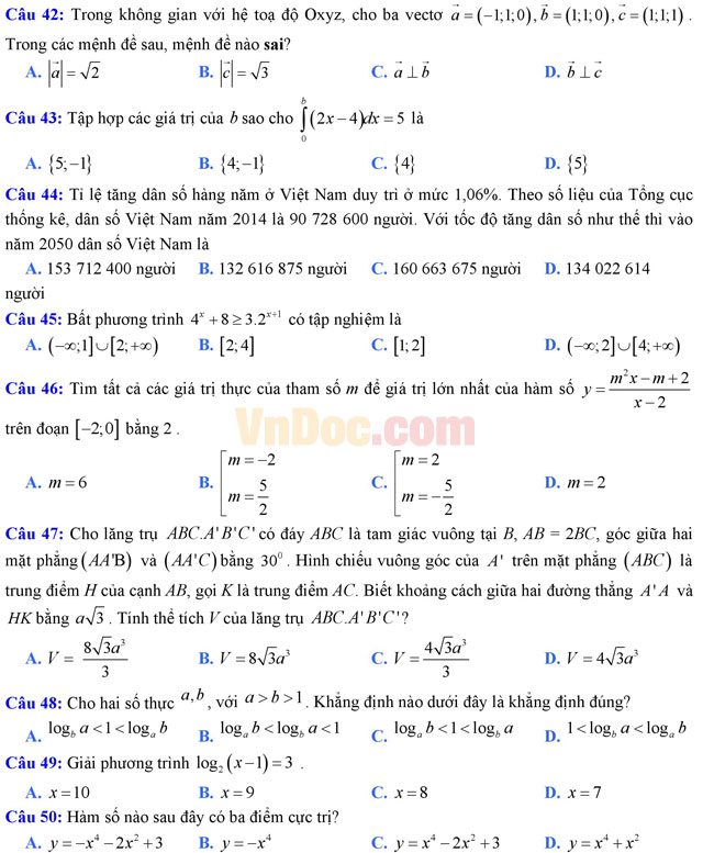 Đề thi thử THPT Quốc gia năm 2017 môn Toán trắc nghiệm trường THPT Thạch Thành 1, Thanh Hóa (Lần 2) Đề thi thử THPT Quốc gia năm 2017 môn Toán trắc nghiệm có đáp án