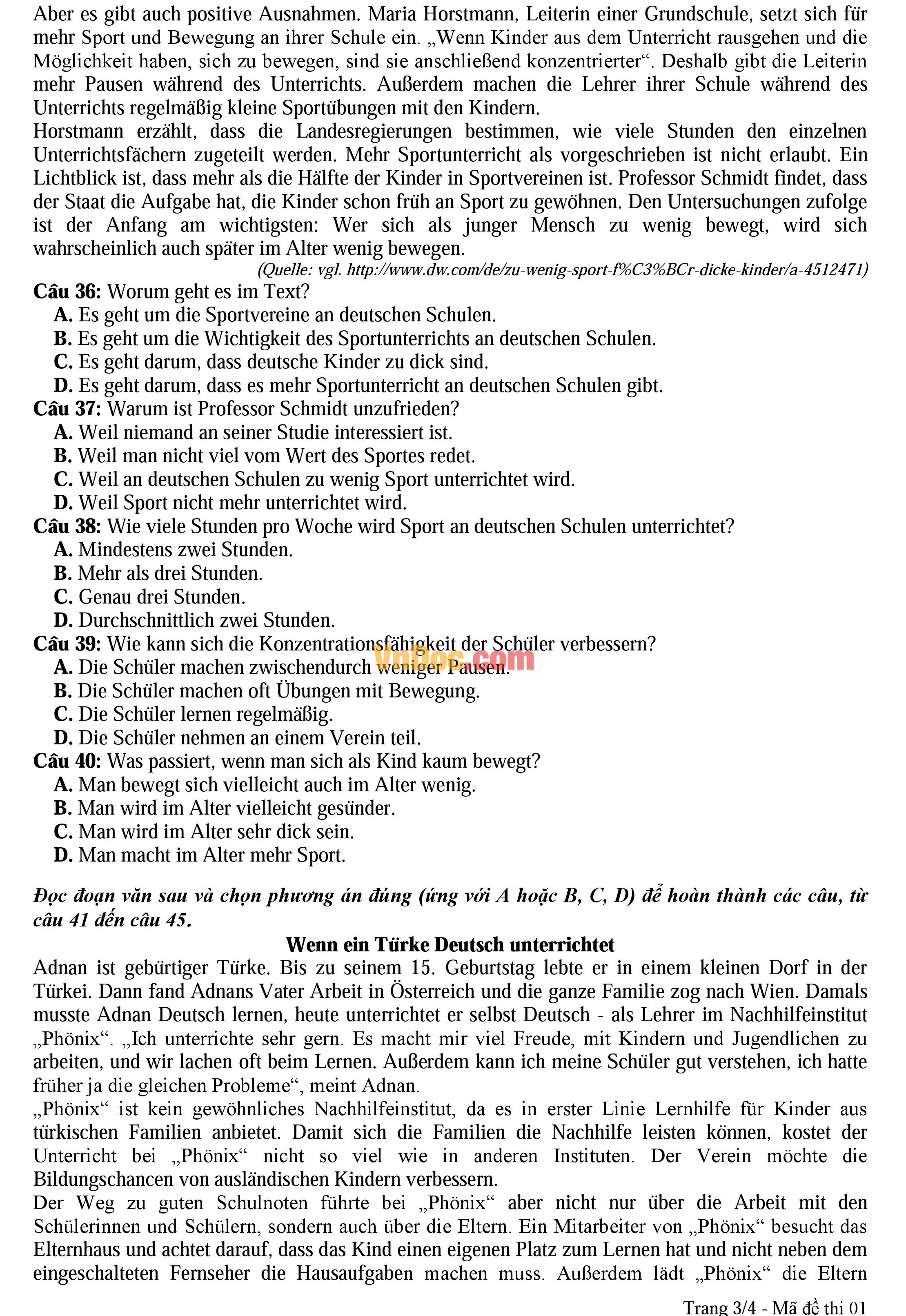 Đề thi thử nghiệm kỳ thi THPT Quốc gia 2017 môn Tiếng Đức
