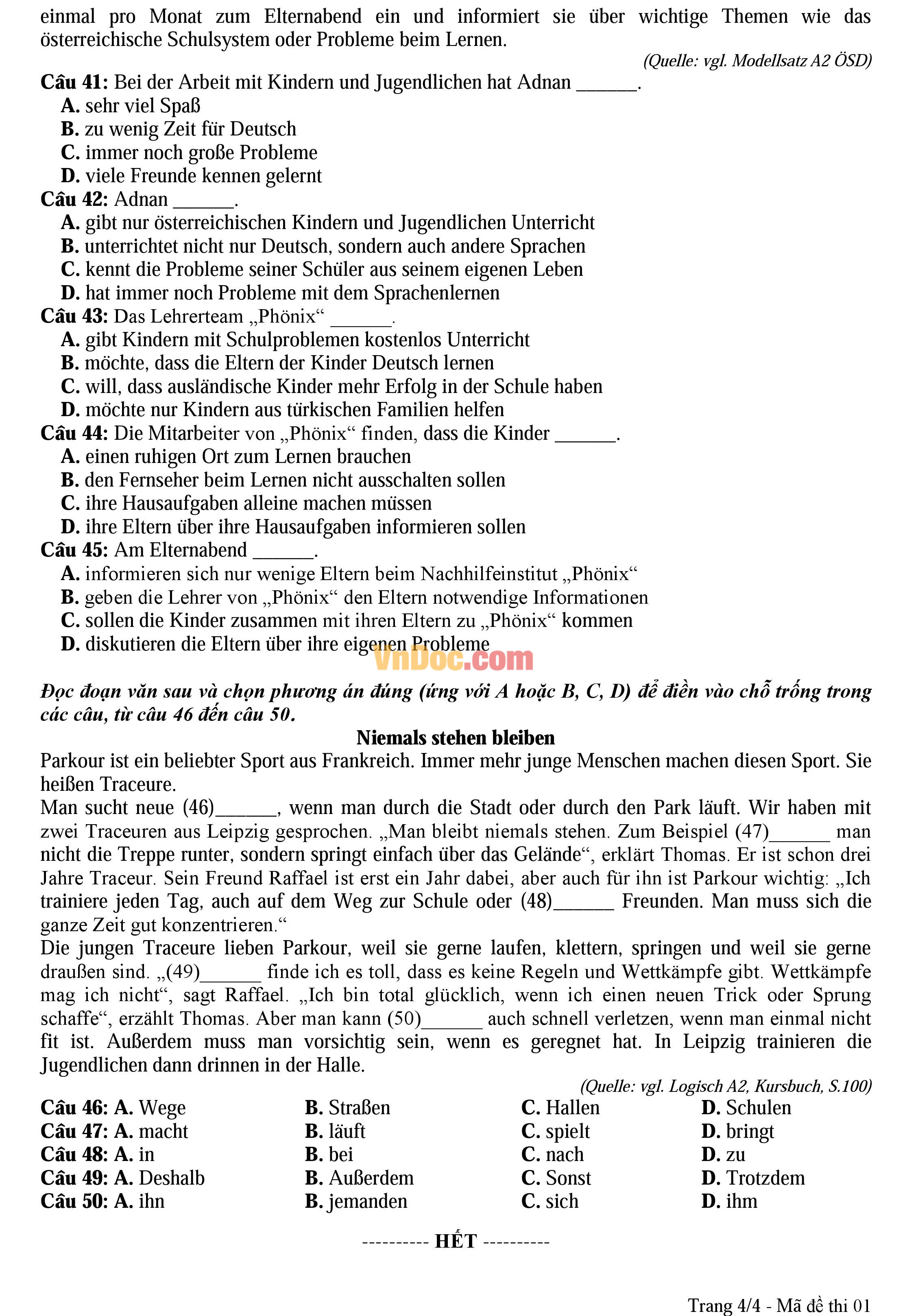 Đề thi thử nghiệm kỳ thi THPT Quốc gia 2017 môn Tiếng Đức