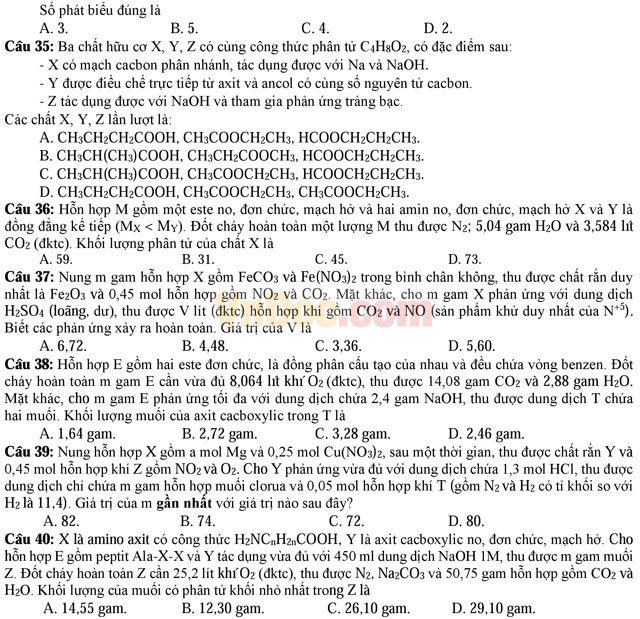 Đề thi thử nghiệm kỳ thi THPT Quốc gia năm 2017 môn Hóa học