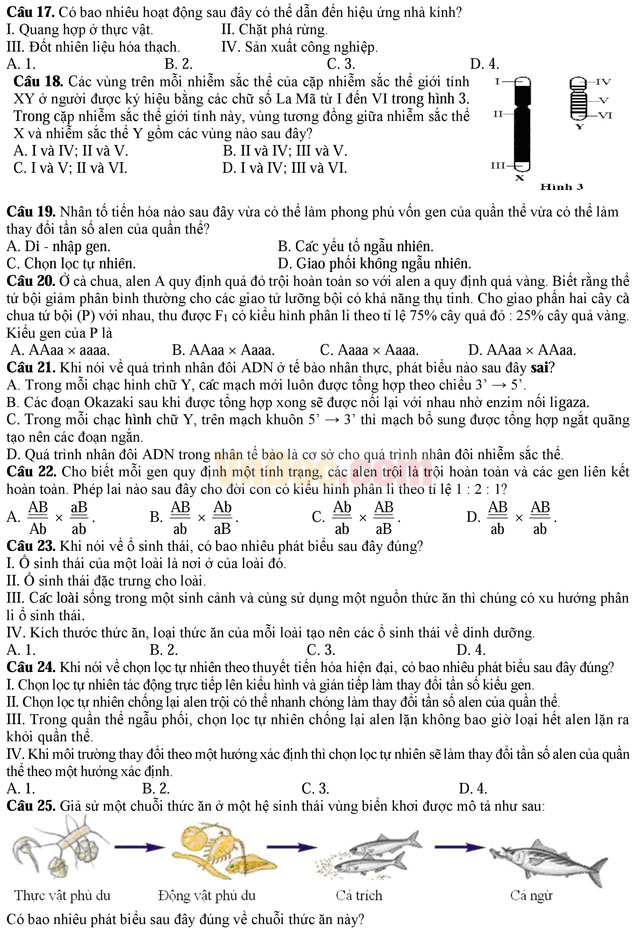 Đề thi thử nghiệm kỳ thi THPT Quốc gia năm 2017 môn Sinh học