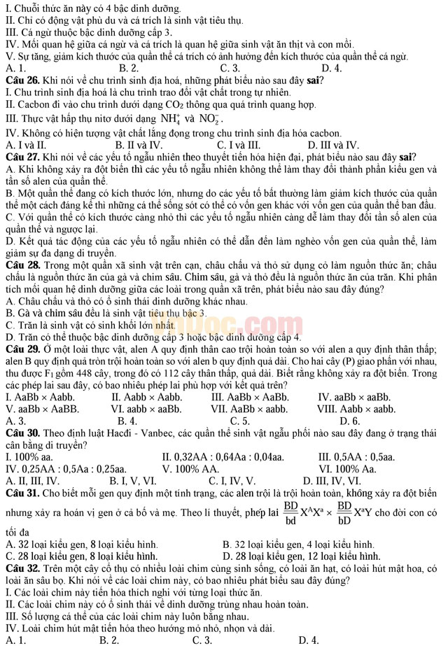 Đề thi thử nghiệm kỳ thi THPT Quốc gia năm 2017 môn Sinh học