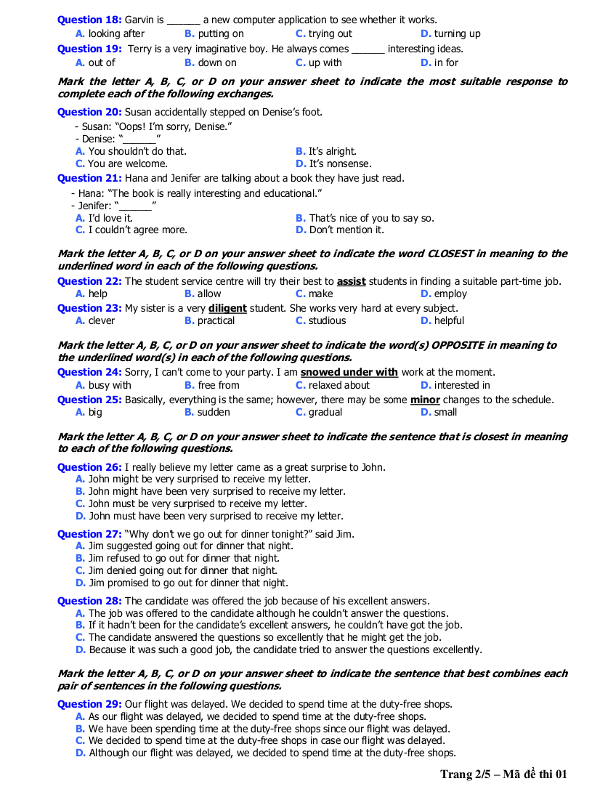 Đề thi minh họa THPT Quốc gia 2017