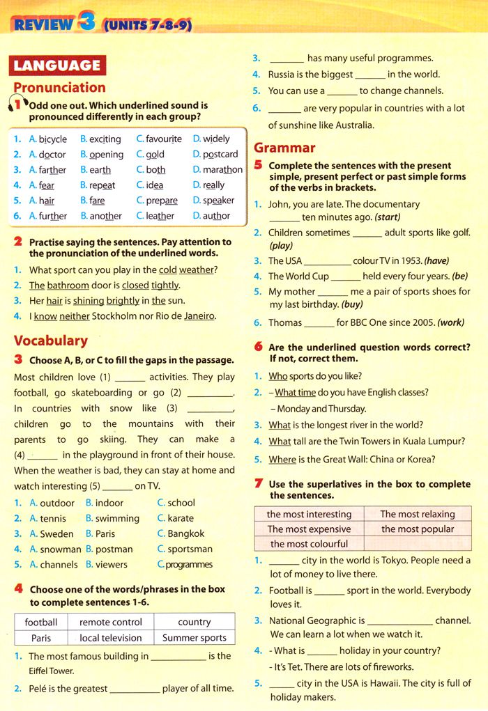 Bài tập Tiếng Anh lớp 6 Chương trình mới Unit 7, 8, 9 có đáp án Bài tập Tiếng Anh lớp 6 Chương trình mới Unit 7, 8, 9