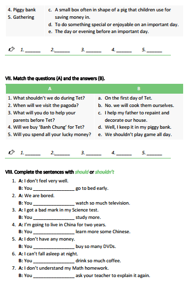 Từ vựng tiếng Anh lớp 6 Bài tập tiếng Anh lớp 6 Thí điểm Unit 7: TELEVISION