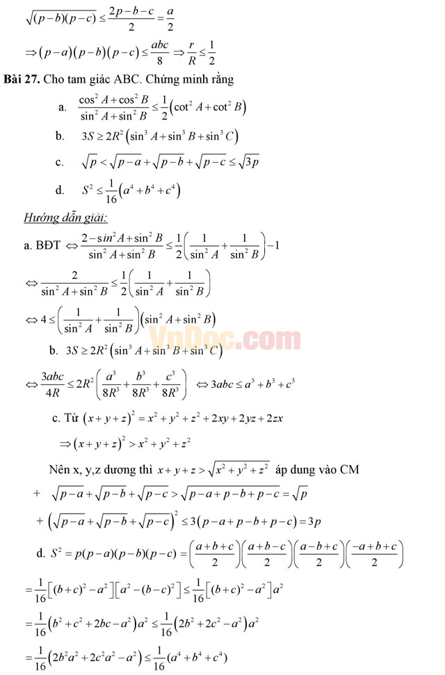 35 bài tập hệ thức lượng trong tam giác có hướng dẫn