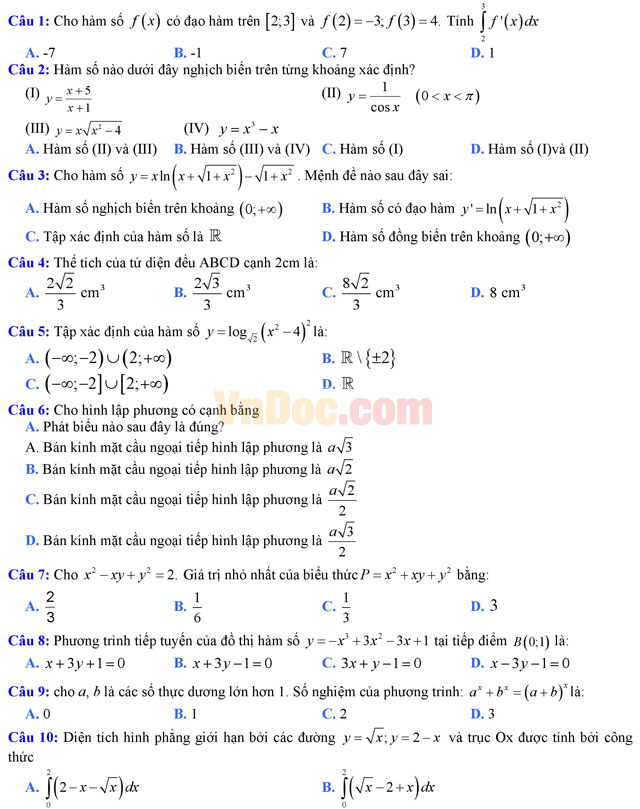 Đề thi thử THPT Quốc gia năm 2017 môn Toán trắc nghiệm trường THPT Thanh Miện, Hải Dương (Lần 1) Đề thi thử THPT Quốc gia năm 2017 môn Toán trắc nghiệm có đáp án