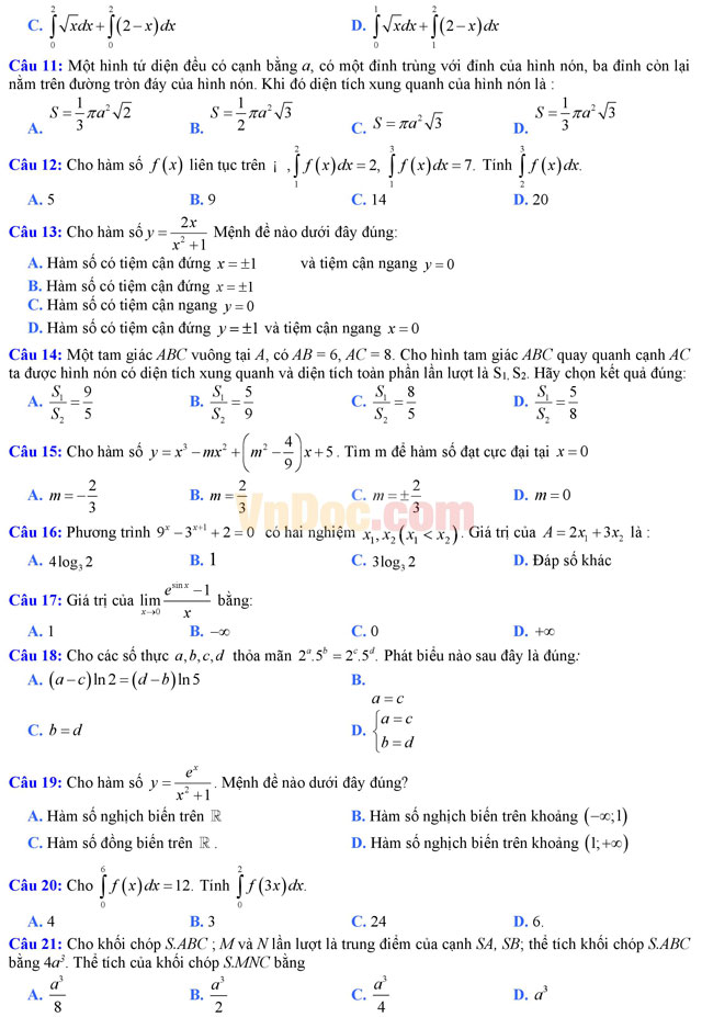 Đề thi thử THPT Quốc gia năm 2017 môn Toán trắc nghiệm trường THPT Thanh Miện, Hải Dương (Lần 1) Đề thi thử THPT Quốc gia năm 2017 môn Toán trắc nghiệm có đáp án