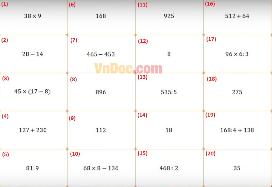 Đề thi giải Toán trên mạng lớp 3 vòng 13