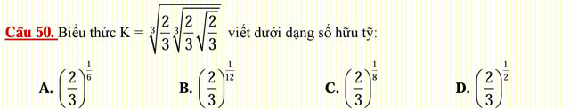 Câu hỏi trắc nghiệm môn Toán lớp 12: Hàm số lũy thừa - Hàm số mũ Câu hỏi trắc nghiệm môn Toán lớp 12: Hàm số lũy thừa - Hàm số mũ