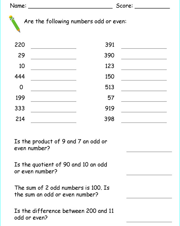 Bài tập Toán Tiếng Anh lớp 2: Odd & Even Numbers có đáp án Bài tập Toán Tiếng Anh lớp 2: Odd & Even Numbers