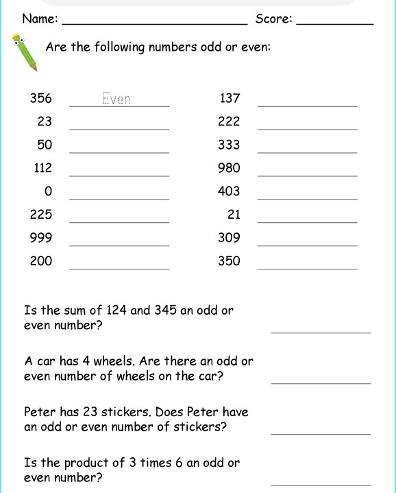 Toán tiếng anh lớp 2 Bài tập Toán Tiếng Anh lớp 2: Odd & Even Numbers có đáp án