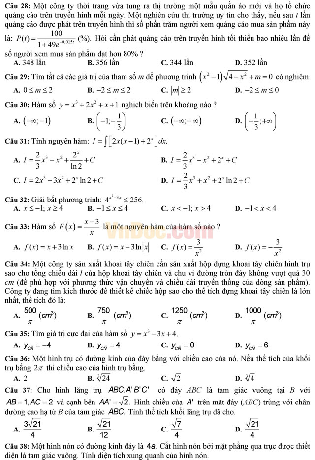 Bộ đề thi thử THPT Quốc gia năm 2017 môn Toán có đáp án