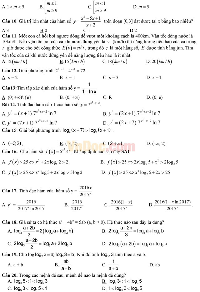 Đề thi thử THPT Quốc gia năm 2017 môn Toán có đáp án