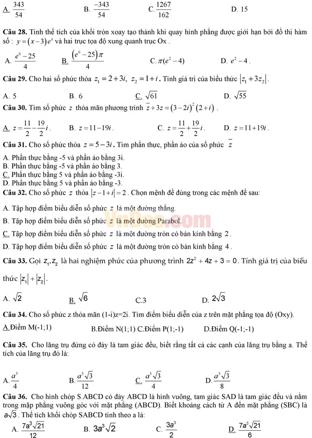 Đề thi thử THPT Quốc gia năm 2017 môn Toán có đáp án