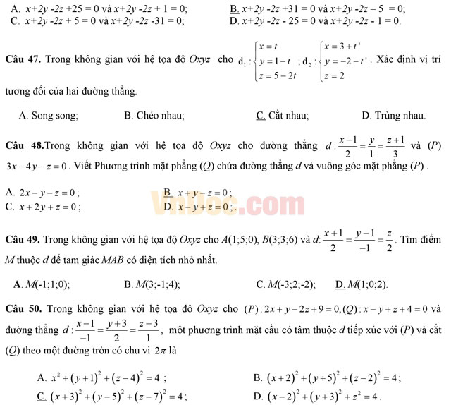 Đề thi thử THPT Quốc gia năm 2017 môn Toán có đáp án