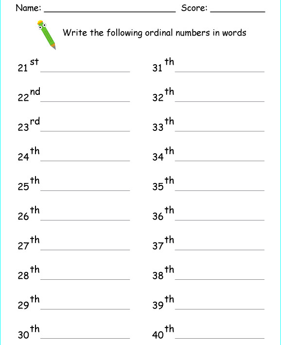 Bài tập Toán Tiếng Anh lớp 2: Ordinal Numbers