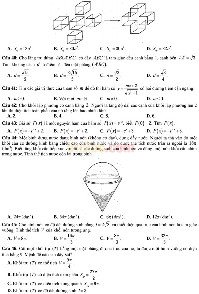 Đề thi thử THPT Quốc gia năm 2017 môn Toán có đáp án