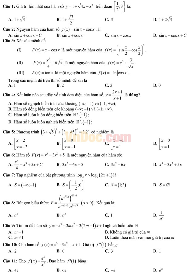 Bộ đề thi thử THPT Quốc gia năm 2017 môn Toán có đáp án
