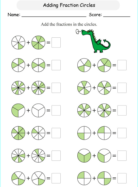 Cộng trừ phân số Bài tập Toán Tiếng Anh lớp 2: Add/ Subtract Like Fractions có đáp án