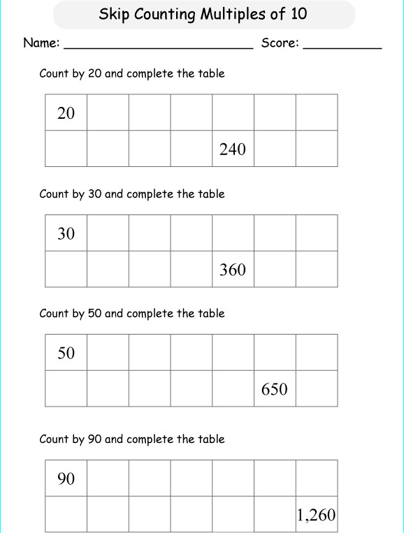 Bài tập Toán Tiếng Anh lớp 3: Skip Counting by 2 Digits