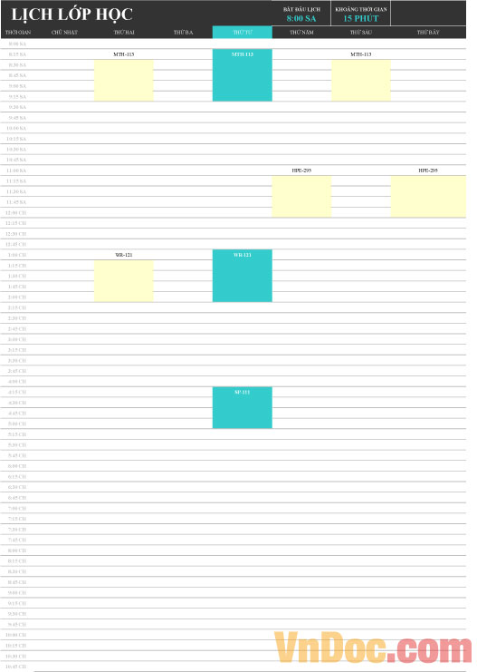 Mẫu thời khóa biểu
