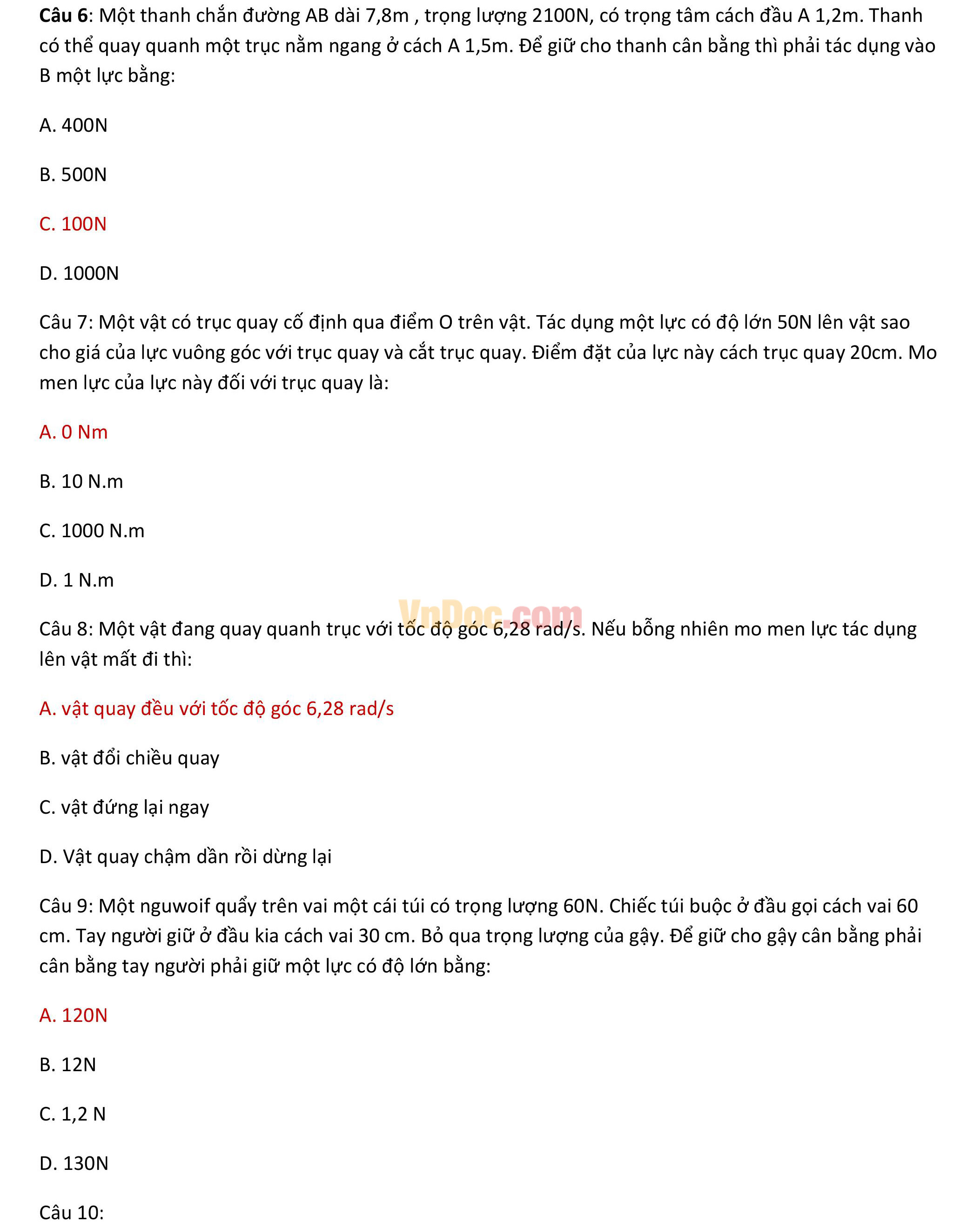 Đề thi Violympic Vật Lý lớp 10 vòng 7