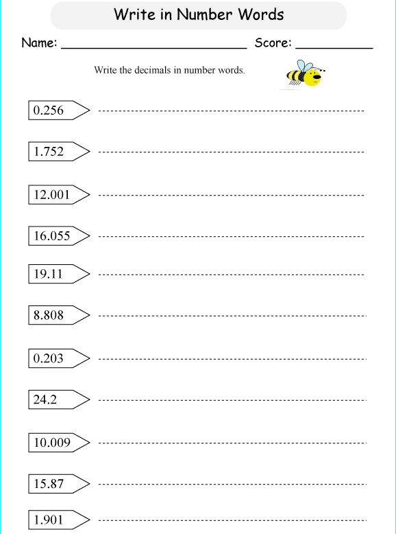 Bài tập Toán Tiếng Anh lớp 5 Bài tập Toán Tiếng Anh lớp 5: Write Decimals Words up to Thousandths