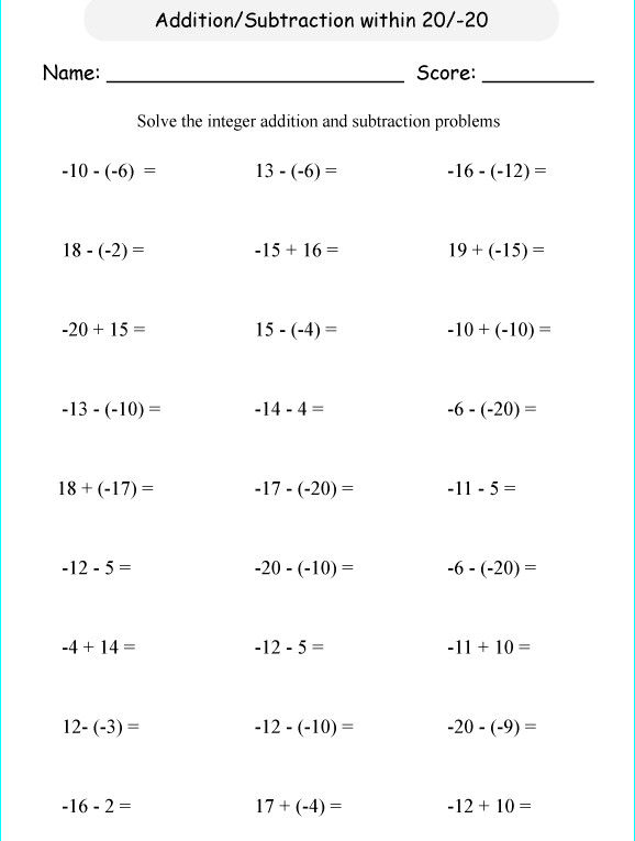 Bài tập Toán Tiếng Anh lớp 6 Bài tập Toán Tiếng Anh lớp 6: Add/ Subtract Integers