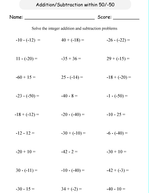 Bài tập về cộng, trừ 2 số nguyên Số học 6 phép trừ số nguyên