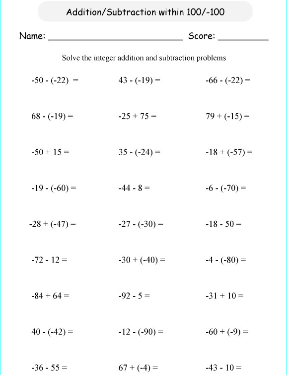 Luyện tập Cộng trừ số nguyên Bài tập về cộng, trừ 2 số nguyên