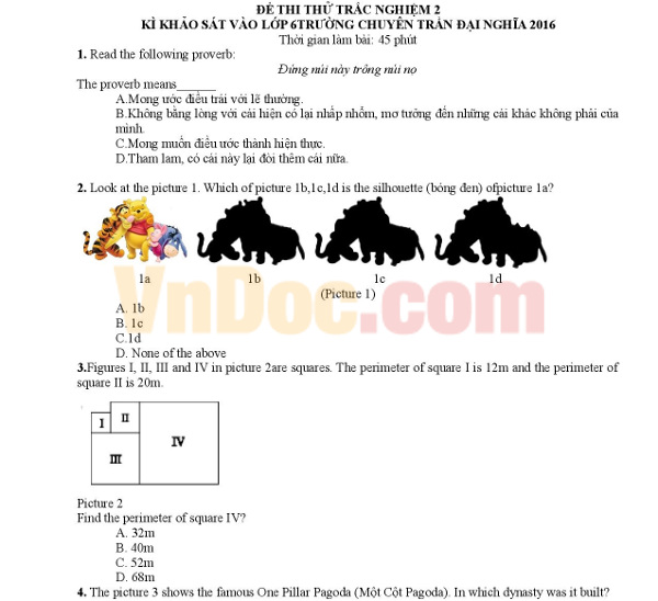 Đề thi thử vào lớp 6 trường THPT Chuyên Trần Đại Nghĩa Đề thi thử vào lớp 6 trường THPT Chuyên Trần Đại Nghĩa, TP. Hồ Chí Minh năm 2016 (số 2)
